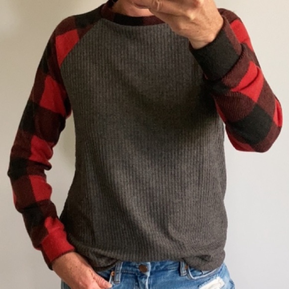 Black, Red, Grey Long Sleeve Tunic Top - Picture 2 of 13
